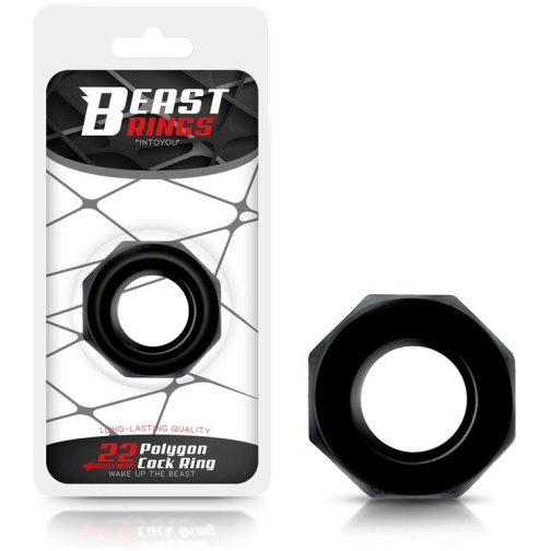 BEAST RINGS Anillo para el Pene Poligonal Súper Flexible 2.2 cm Negro