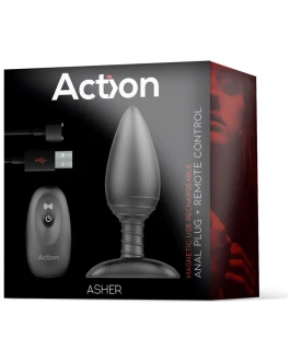 ACTION Asher Plug Anal con Control Remoto USB Magnético Negro