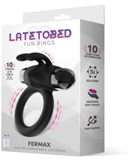 LATETOBED Fermax Anillo Vibrador con Conejito USB Silicona Negro