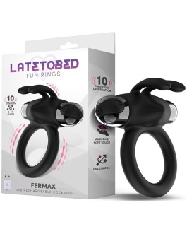 LATETOBED Fermax Anillo Vibrador con Conejito USB Silicona Negro