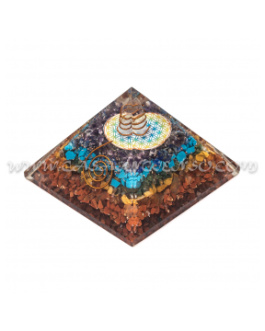 Pirámide orgonita flor de la vida siete chakras 9x9cm