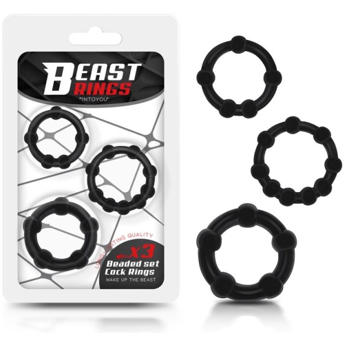 BEAST RINGS Set 3 Anillo para el Pene Beaded Flexibles Negro