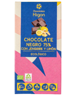 Chocolate 75% Negro Jengibre-Limon Sin Gluten 100G Bio (Higon)