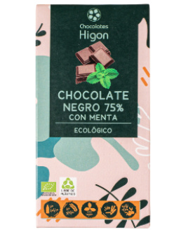 Chocolate Negro 75% Menta Sin Gluten 100G Bio (Higon)