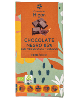 Chocolate 85% Negro Con Nibs Cacao Sin Gluten 100G Bio (Higon)