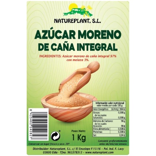 NATUREPLANT-AZUCAR INT.CAÑA C/MELAZA 1KG NATUREPLANT