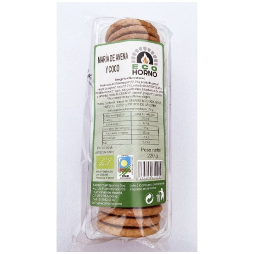 ECO HORNO-GALLETAS MARIA AVENA Y COCO BIO 220G (ECOHORNO)